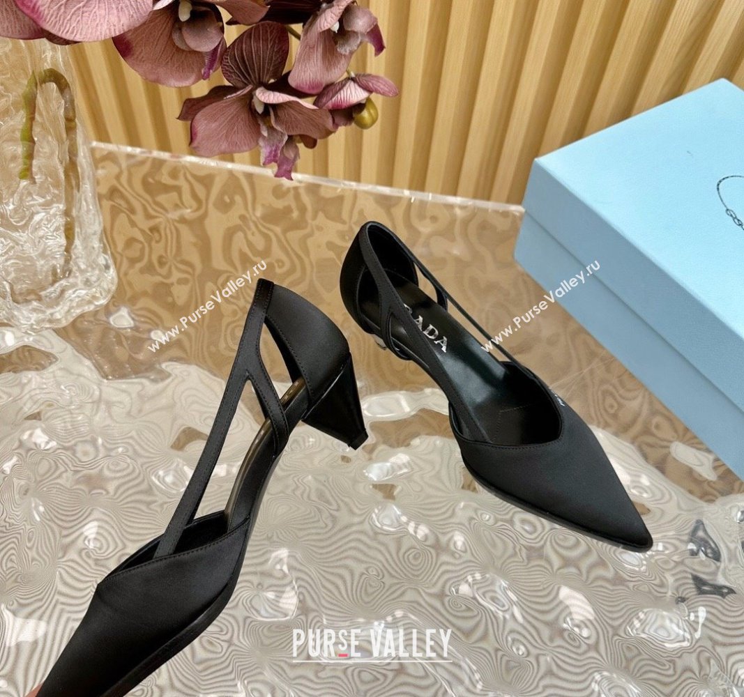 Prada Satin Open Pumps 5cm Black 2024 081202 (KL-240812007)