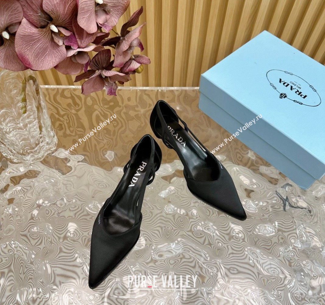 Prada Satin Open Pumps 5cm Black 2024 081202 (KL-240812007)