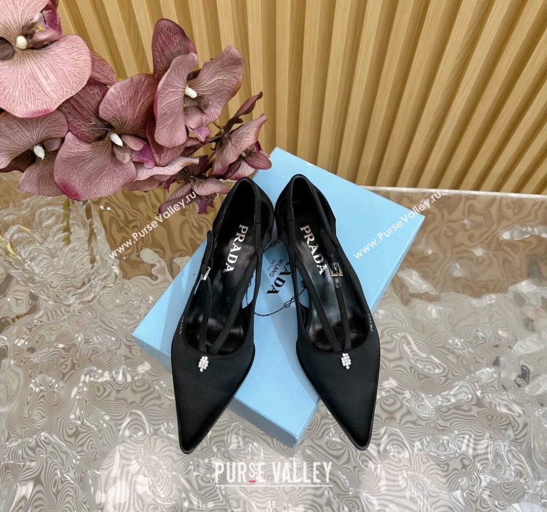 Prada Satin Pumps 5cm with Buckle Black 2024 081203 (KL-240812010)