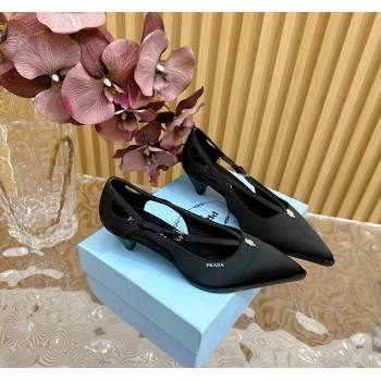 Prada Satin Pumps 5cm with Buckle Black 2024 081203 (KL-240812010)