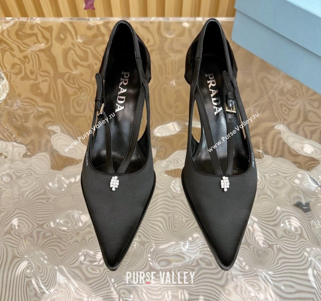 Prada Satin Pumps 5cm with Buckle Black 2024 081203 (KL-240812010)