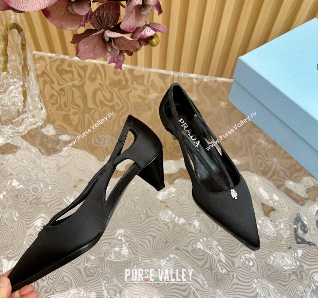 Prada Satin Pumps 5cm with Buckle Black 2024 081203 (KL-240812010)