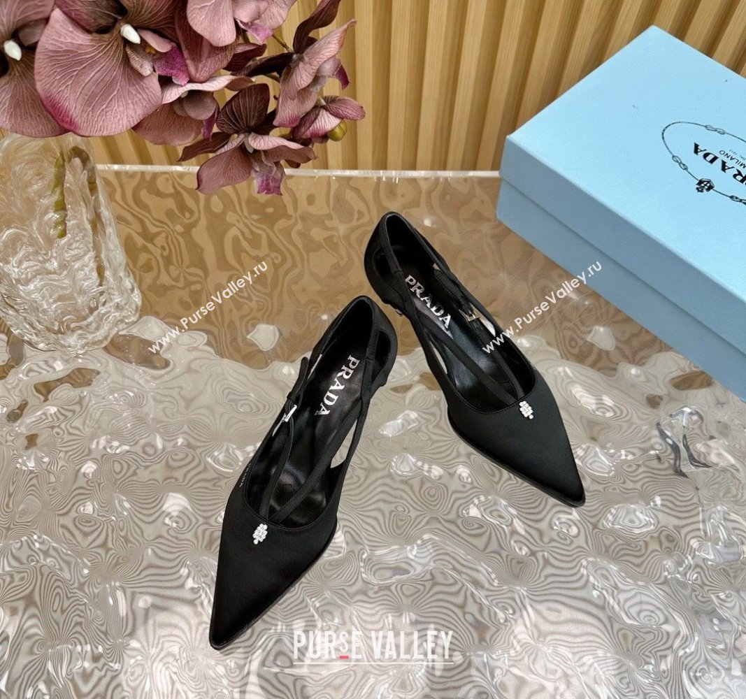 Prada Satin Pumps 5cm with Buckle Black 2024 081203 (KL-240812010)