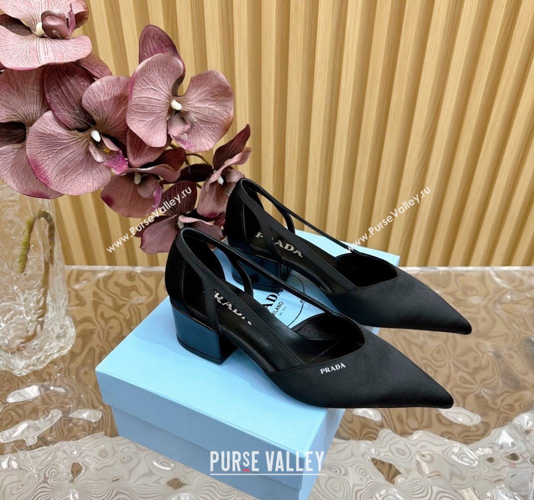 Prada Satin Open Pumps 6cm Black 2024 081204 (KL-240812014)