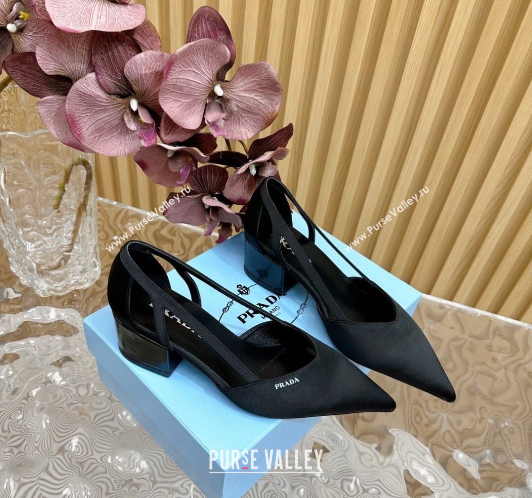 Prada Satin Open Pumps 6cm Black 2024 081204 (KL-240812014)