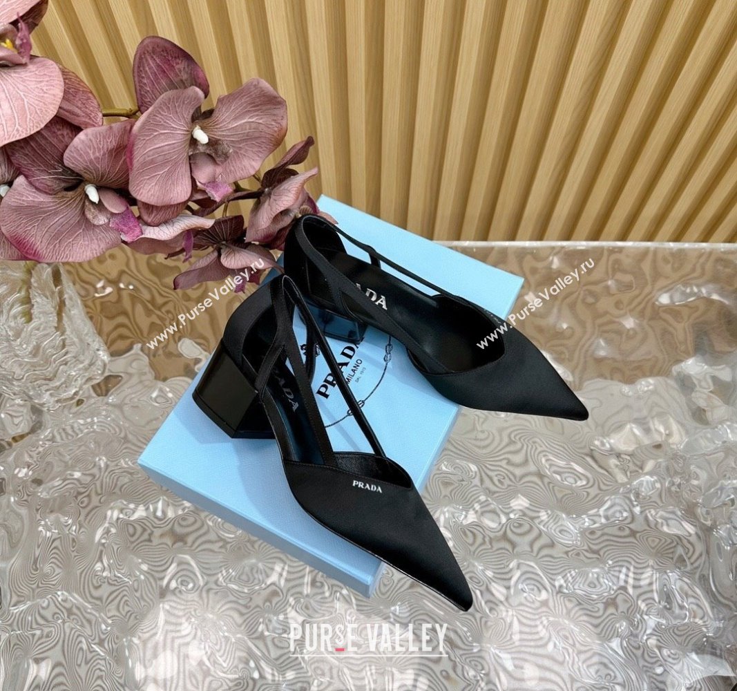 Prada Satin Open Pumps 6cm Black 2024 081204 (KL-240812014)