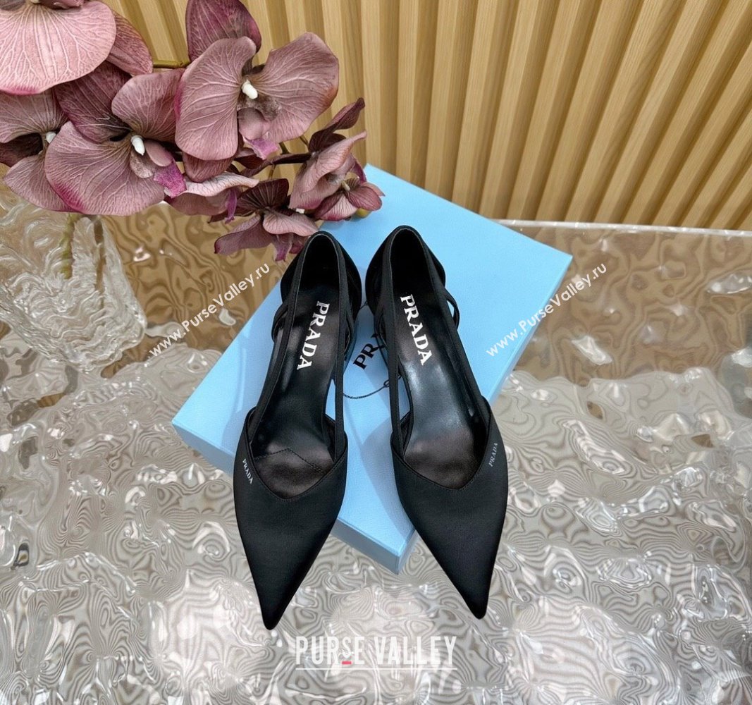 Prada Satin Open Pumps 6cm Black 2024 081204 (KL-240812014)