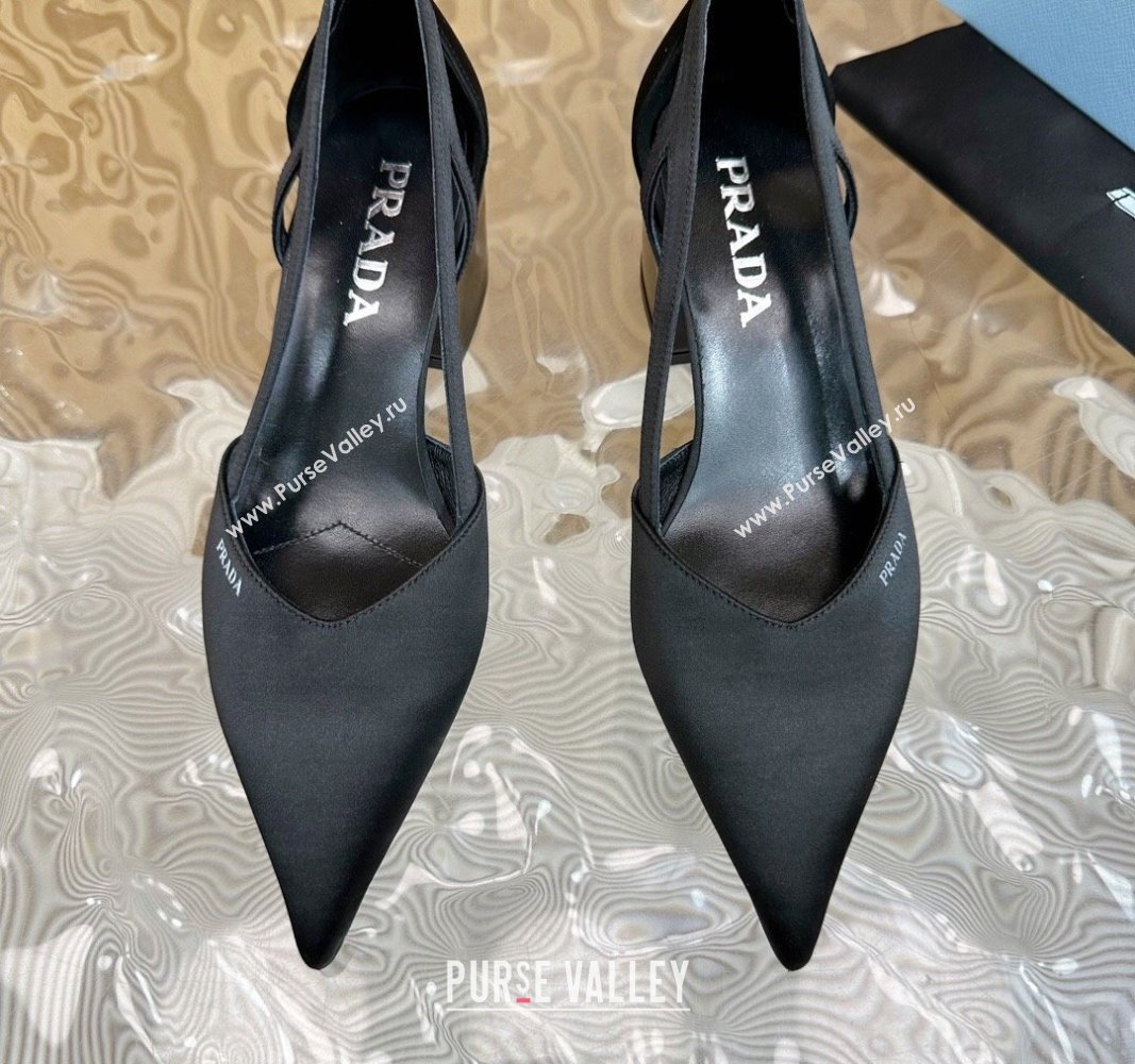 Prada Satin Open Pumps 6cm Black 2024 081204 (KL-240812014)