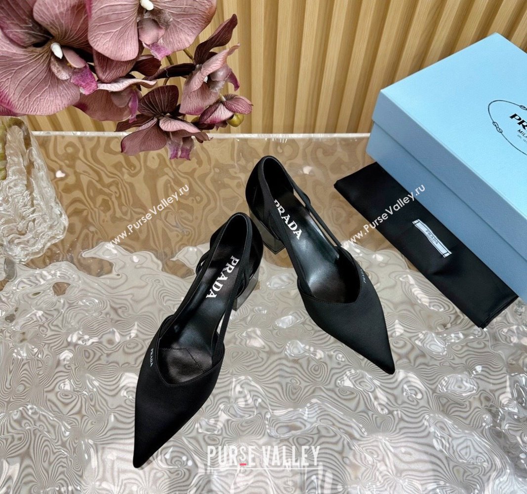 Prada Satin Open Pumps 6cm Black 2024 081204 (KL-240812014)