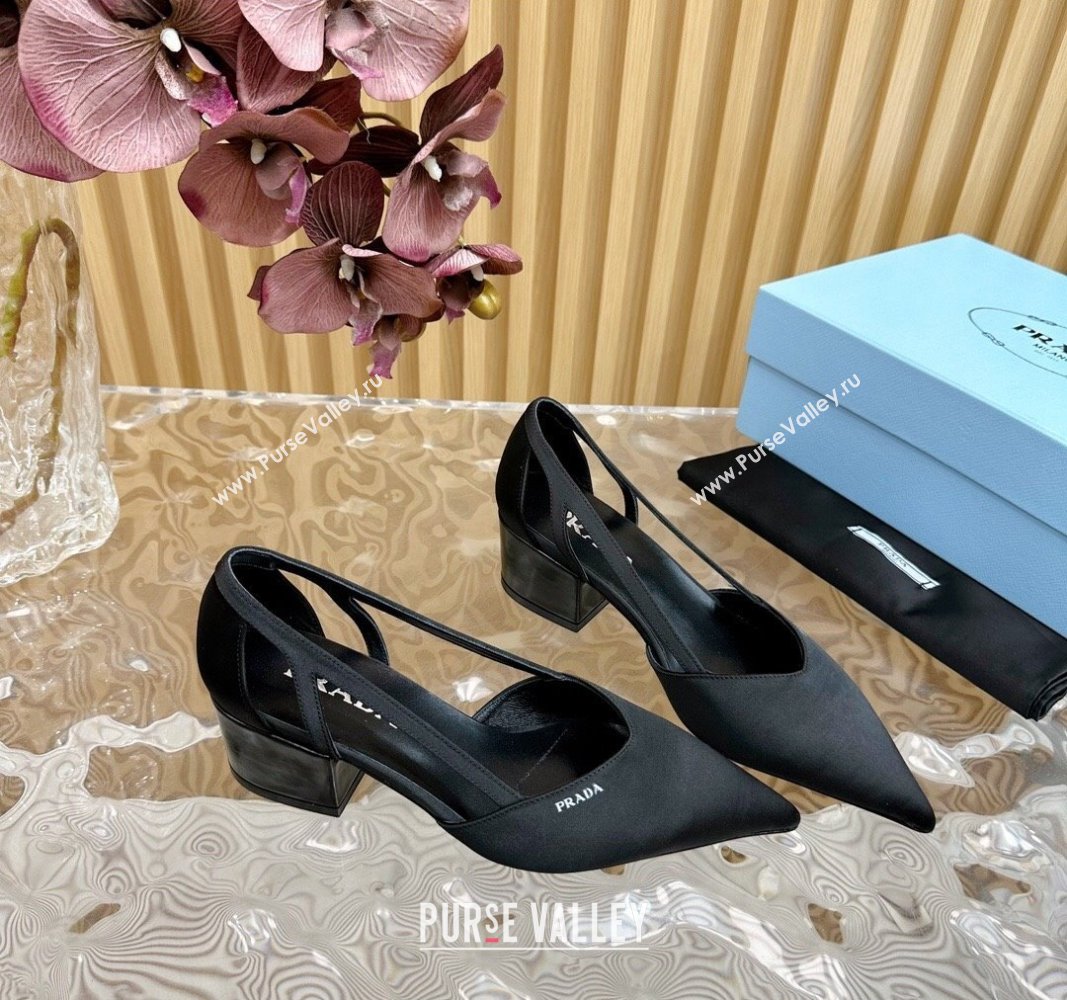 Prada Satin Open Pumps 6cm Black 2024 081204 (KL-240812014)