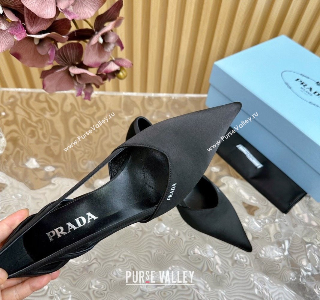 Prada Satin Open Pumps 6cm Black 2024 081204 (KL-240812014)