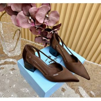 Prada Satin Open Pumps 6cm Brown 2024 081204 (KL-240812015)