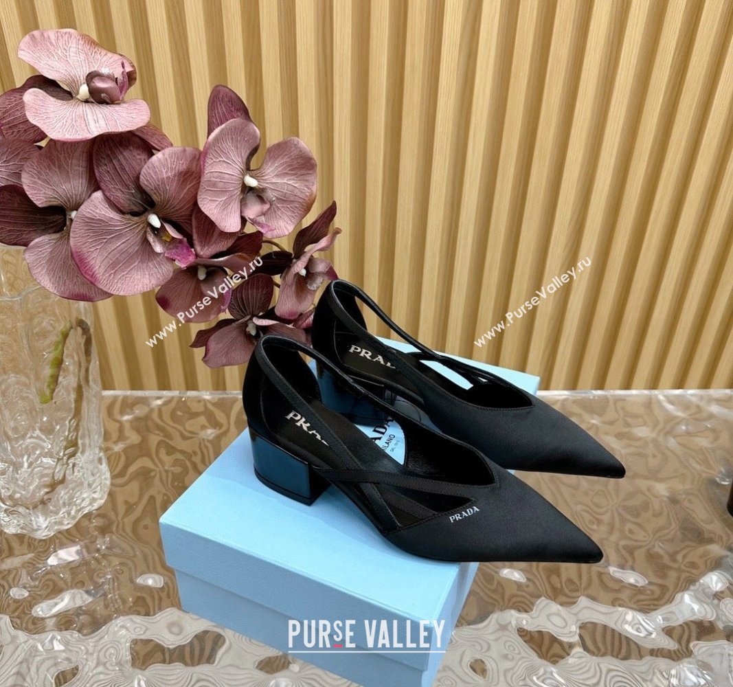 Prada Satin Open Pumps 6cm Black 2024 081205 (KL-240812017)