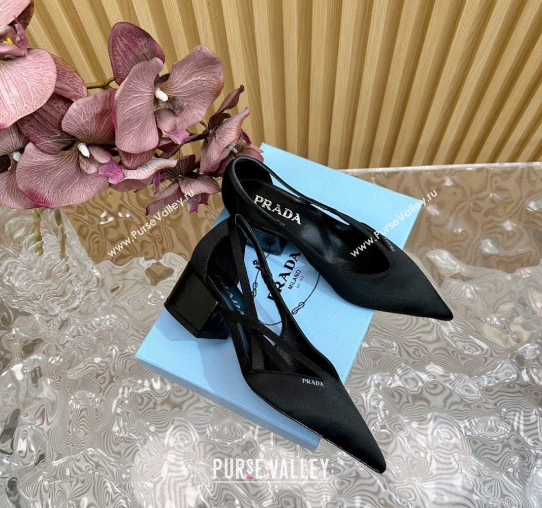 Prada Satin Open Pumps 6cm Black 2024 081205 (KL-240812017)