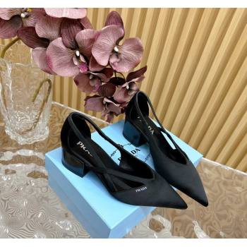 Prada Satin Open Pumps 6cm Black 2024 081205 (KL-240812017)