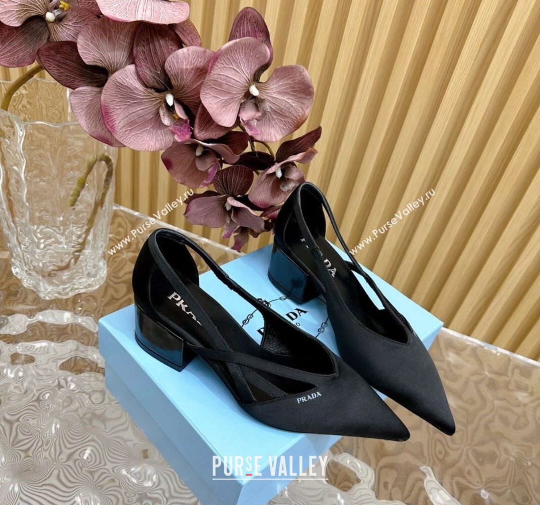 Prada Satin Open Pumps 6cm Black 2024 081205 (KL-240812017)