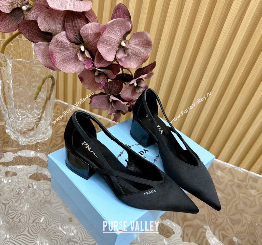 Prada Satin Open Pumps 6cm Black 2024 081205 (KL-240812017)