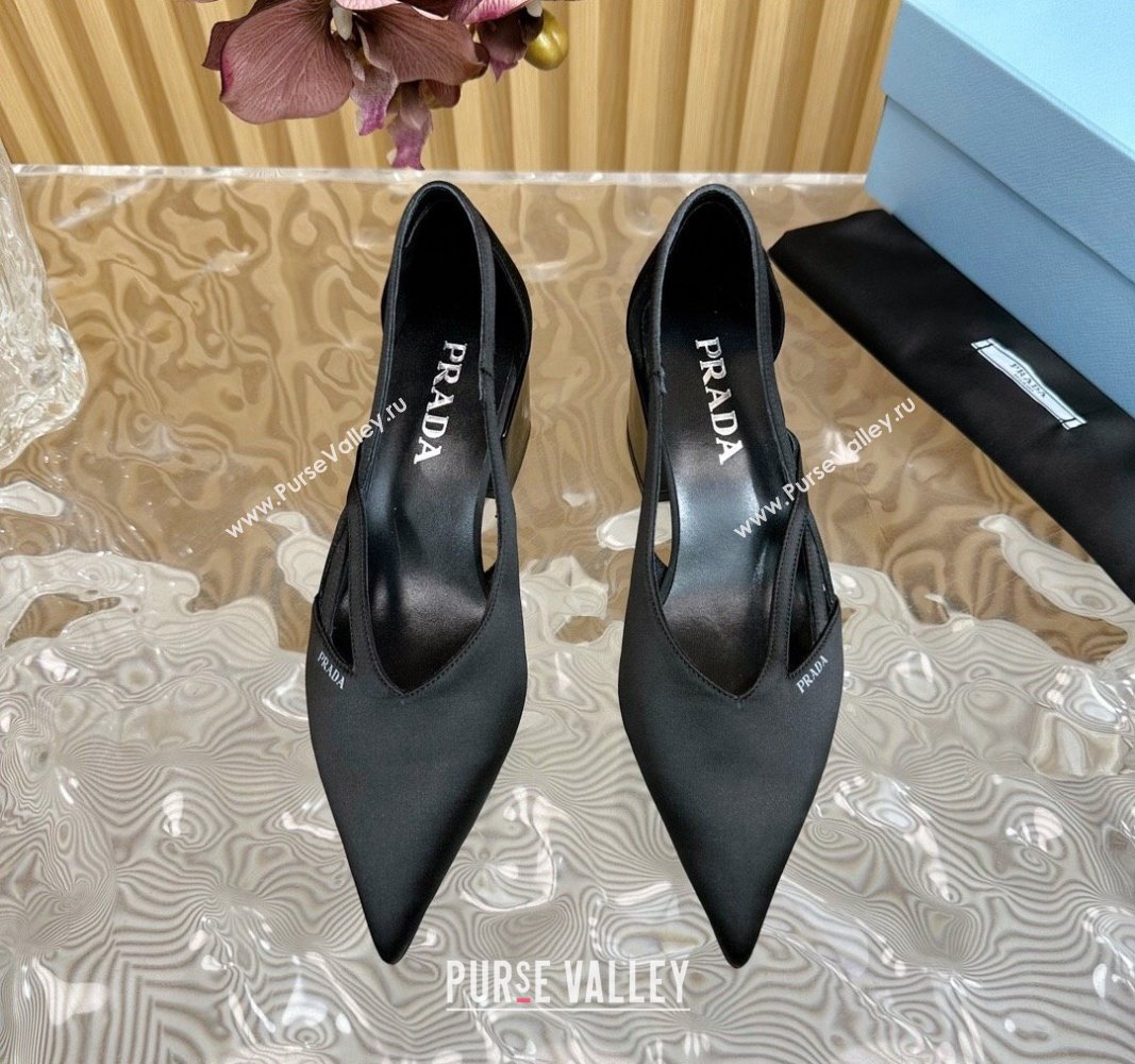 Prada Satin Open Pumps 6cm Black 2024 081205 (KL-240812017)