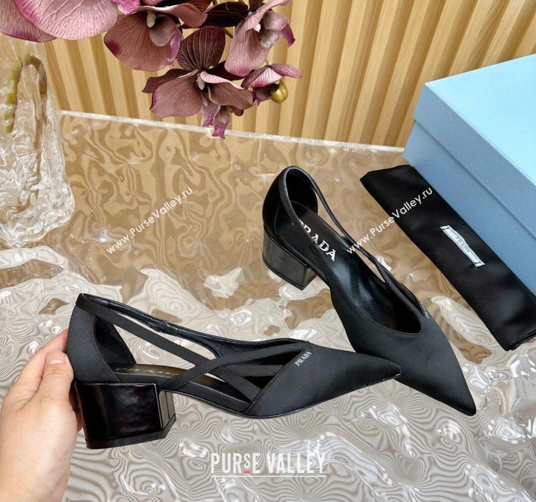 Prada Satin Open Pumps 6cm Black 2024 081205 (KL-240812017)