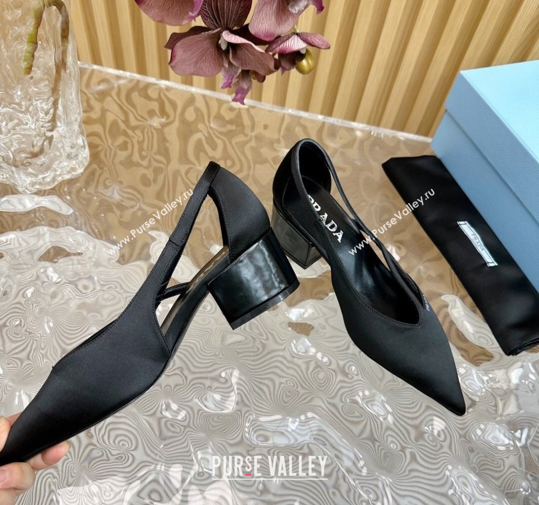 Prada Satin Open Pumps 6cm Black 2024 081205 (KL-240812017)