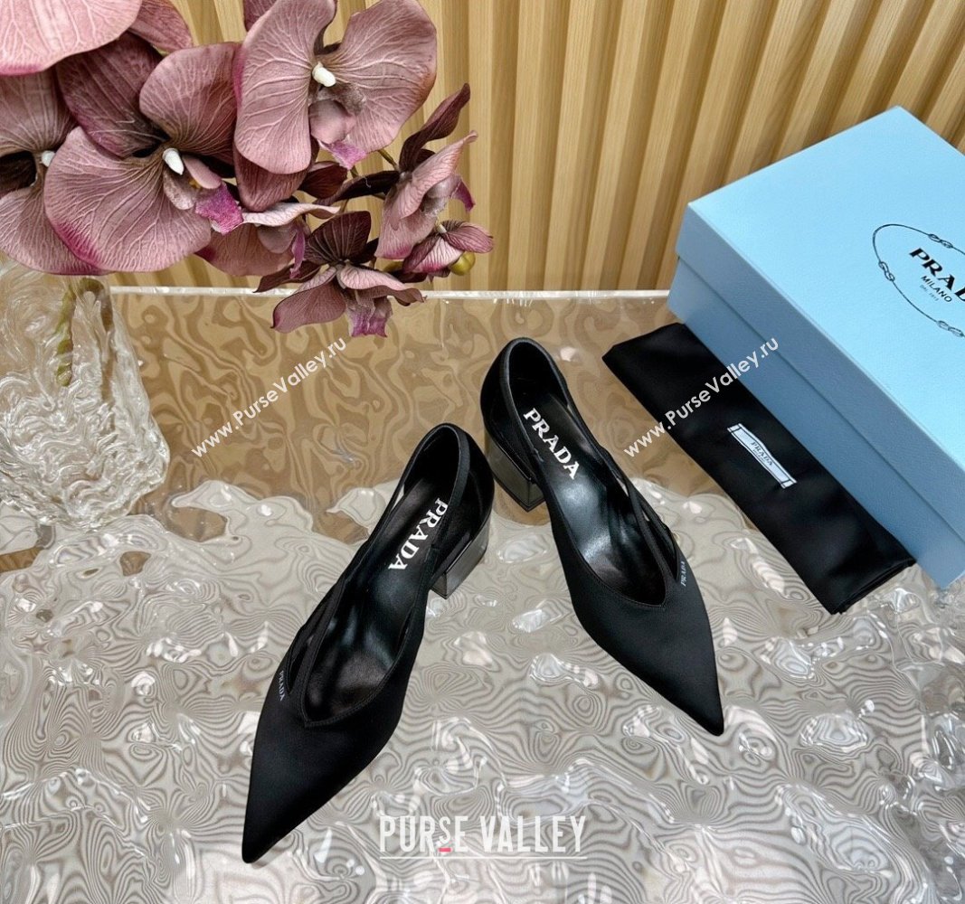 Prada Satin Open Pumps 6cm Black 2024 081205 (KL-240812017)