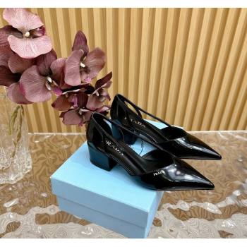 Prada Brushed Leather Open Pumps 6cm Black 2024 081206 (KL-240812020)