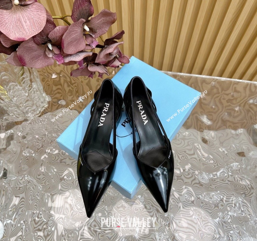 Prada Brushed Leather Open Pumps 6cm Black 2024 081206 (KL-240812020)