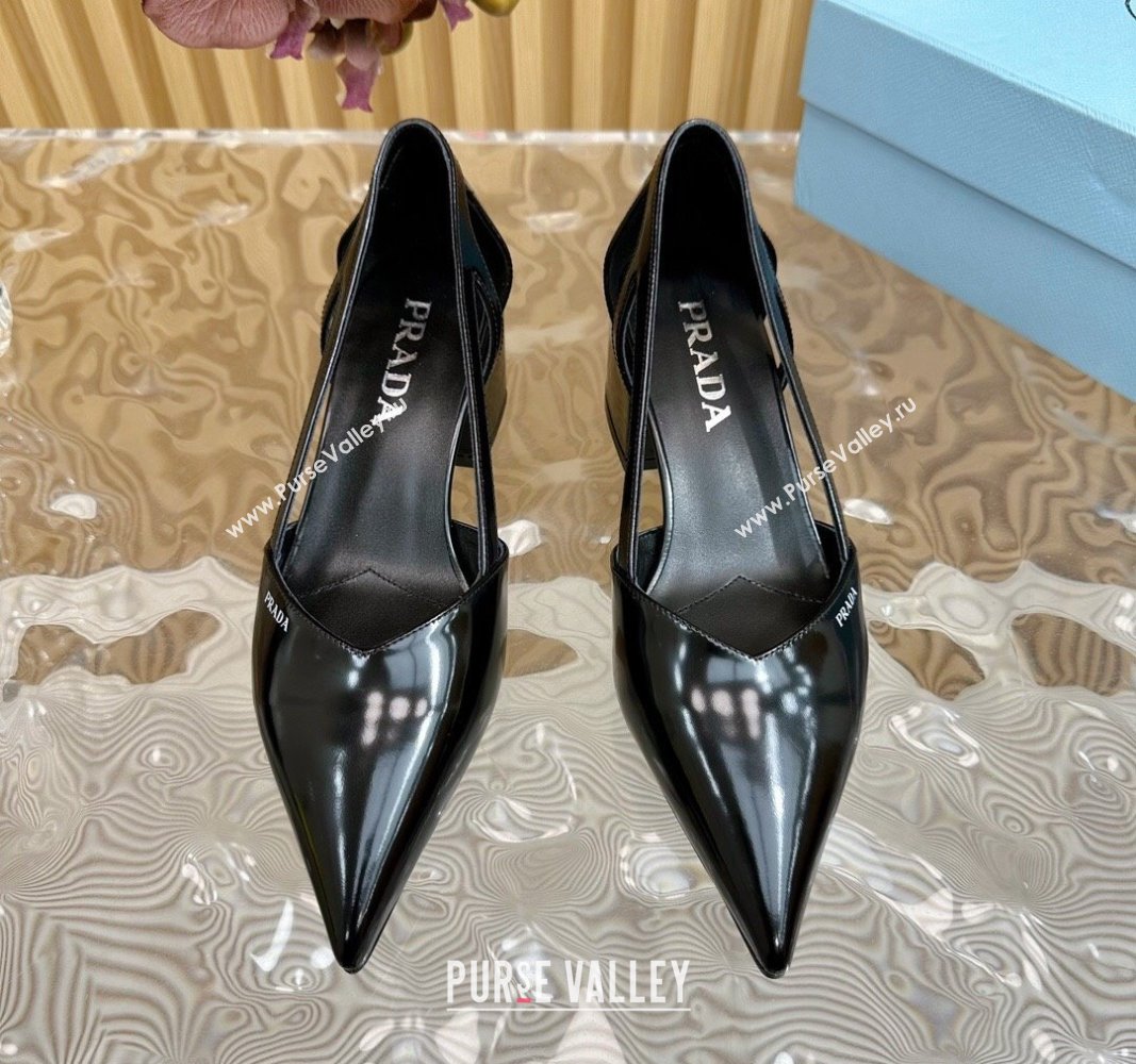 Prada Brushed Leather Open Pumps 6cm Black 2024 081206 (KL-240812020)