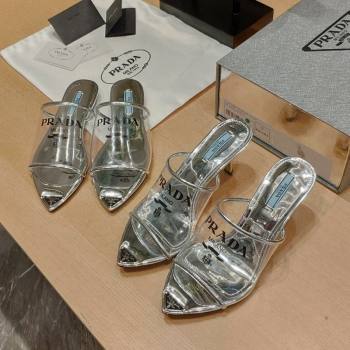 Prada Slides Sandals in Logo PVC Silver 2024 0810 (SS-24081045)