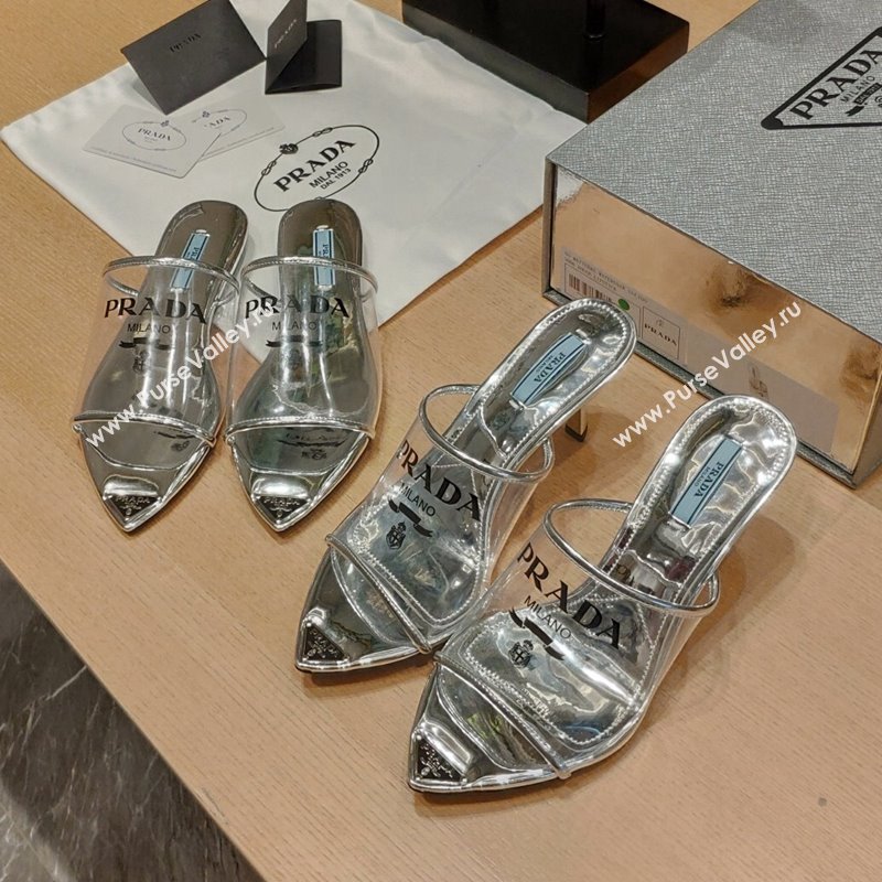 Prada Slides Sandals in Logo PVC Silver 2024 0810 (SS-24081045)