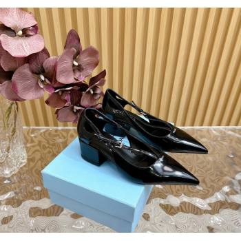 Prada Brushed Leather Pumps 6cm with Buckle Black 2024 081207 (KL-240812026)