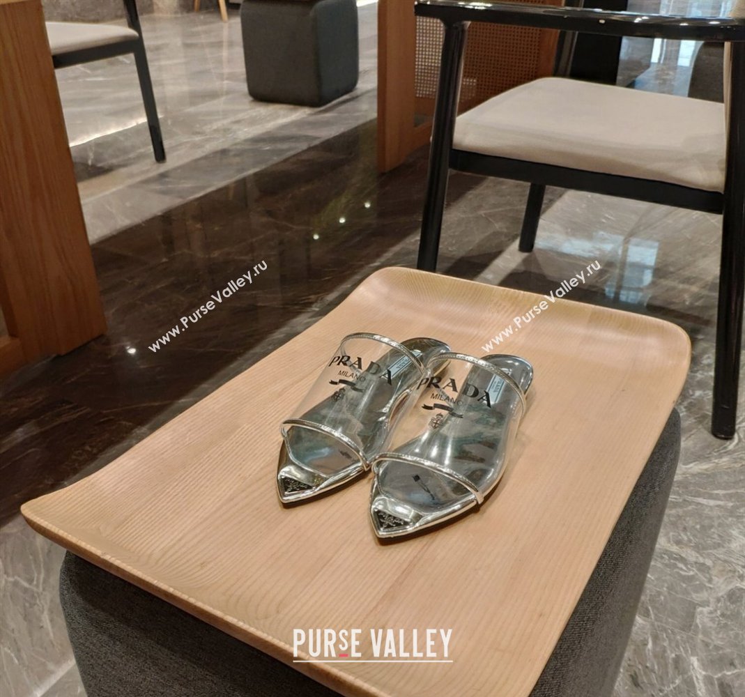 Prada Slides Sandals in Logo PVC Silver 2024 0810 (SS-24081045)