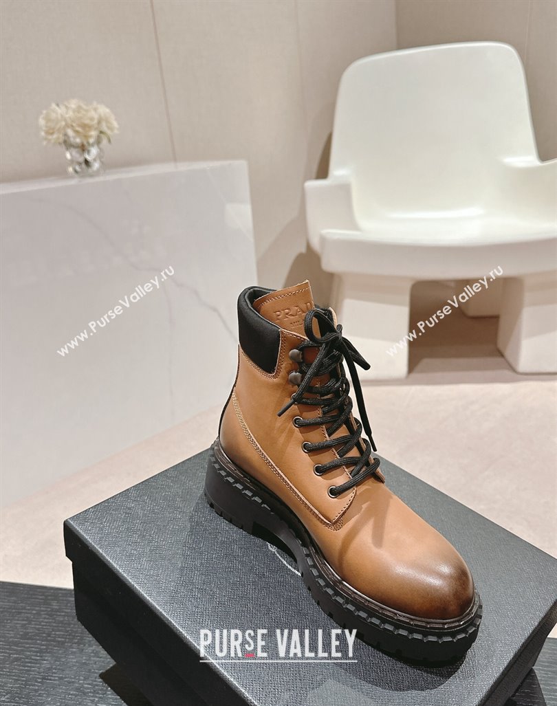 Prada Faded Leather lace-up Ankle Boots 4cm Light Brown 2024 081208 (MD-240812029)