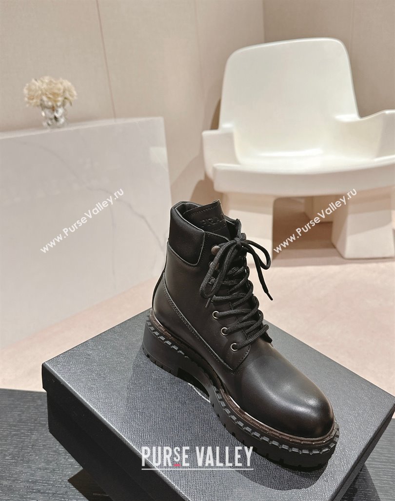 Prada Faded Leather lace-up Ankle Boots 4cm Black 2024 081208 (MD-240812031)