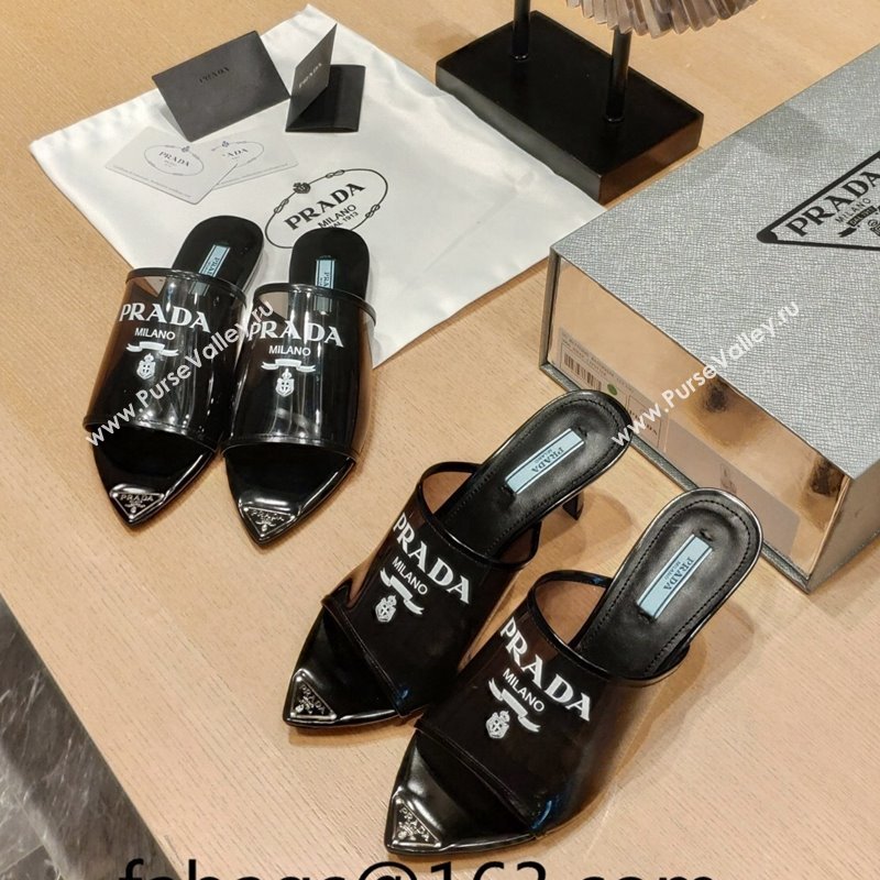 Prada Slides Sandals in Logo PVC Black 2024 0810 (SS-24081046)