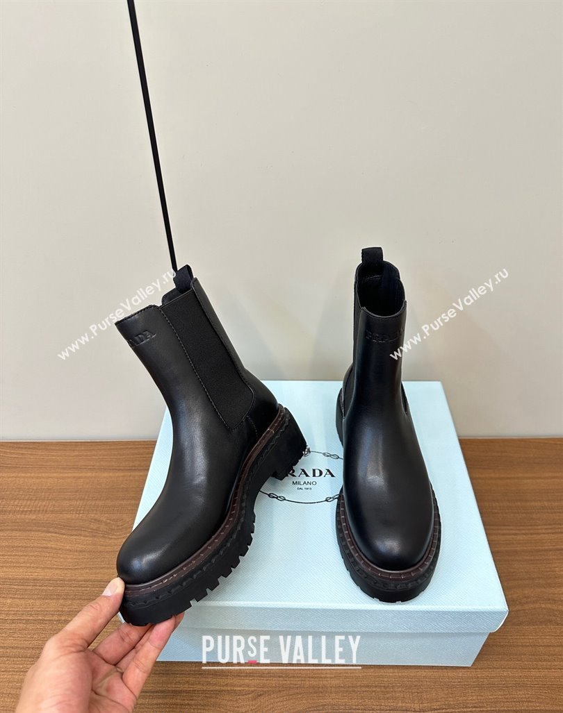 Prada Leather Chelsea Ankle Boots 5cm Black 2024 081209 (MD-240812032)