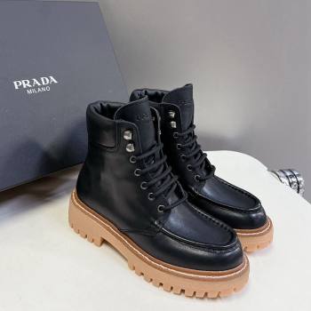 Prada Leather lace-up Ankle Boots 3.5cm Black 2024 081210 (MD-240812035)