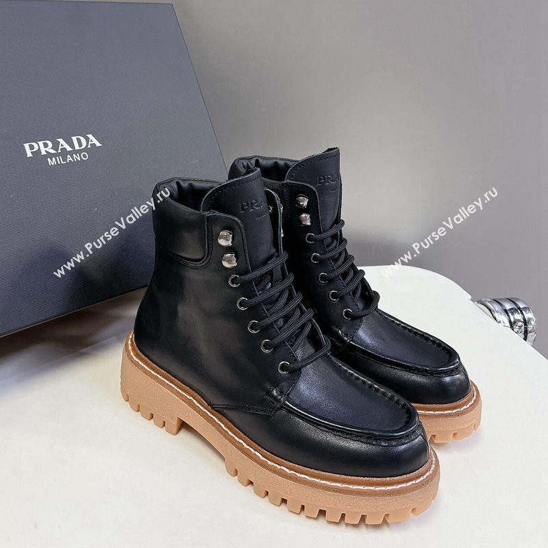 Prada Leather lace-up Ankle Boots 3.5cm Black 2024 081210 (MD-240812035)