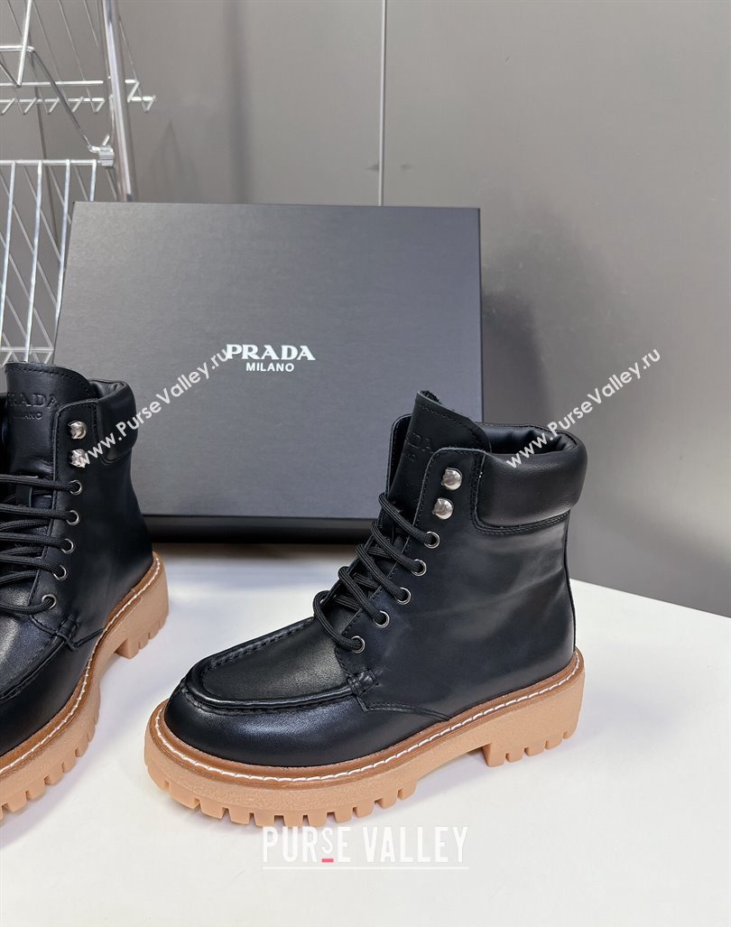 Prada Leather lace-up Ankle Boots 3.5cm Black 2024 081210 (MD-240812035)