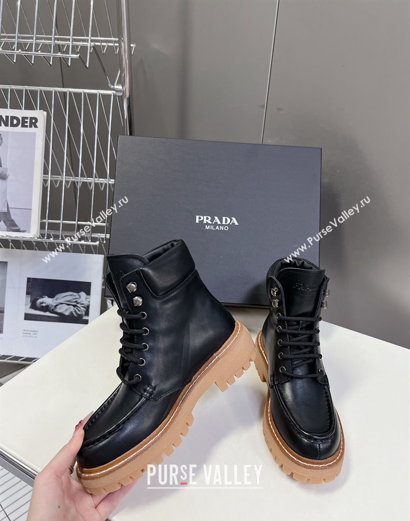 Prada Leather lace-up Ankle Boots 3.5cm Black 2024 081210 (MD-240812035)