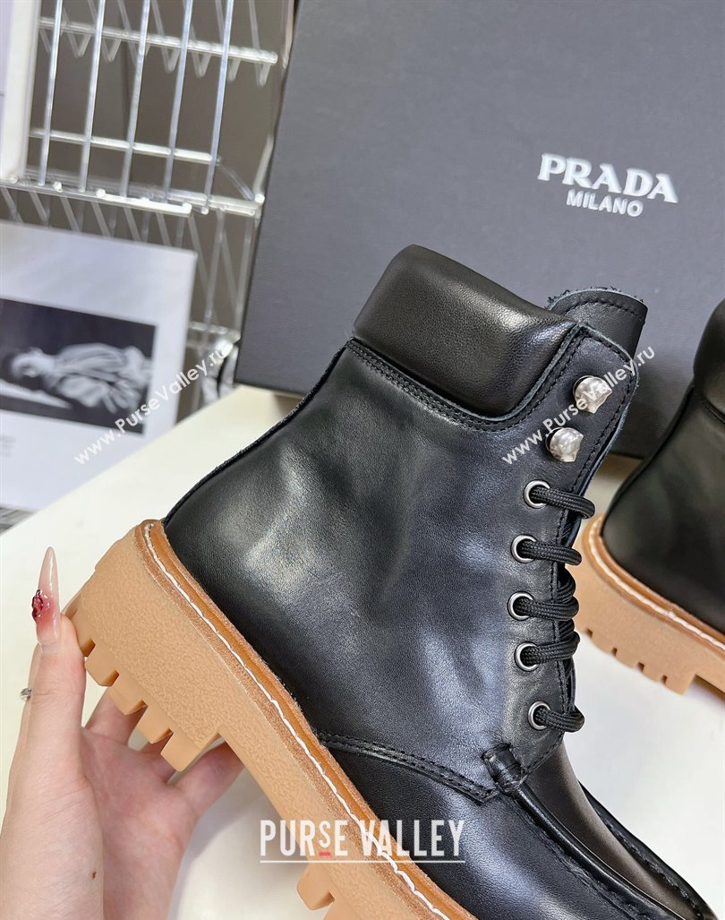 Prada Leather lace-up Ankle Boots 3.5cm Black 2024 081210 (MD-240812035)