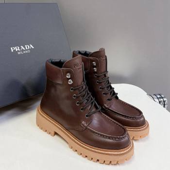 Prada Leather lace-up Ankle Boots 3.5cm Dark Brown 2024 081210 (MD-240812036)