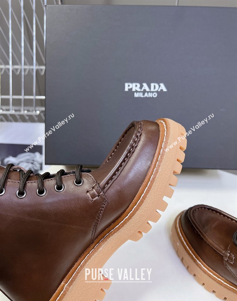 Prada Leather lace-up Ankle Boots 3.5cm Dark Brown 2024 081210 (MD-240812036)