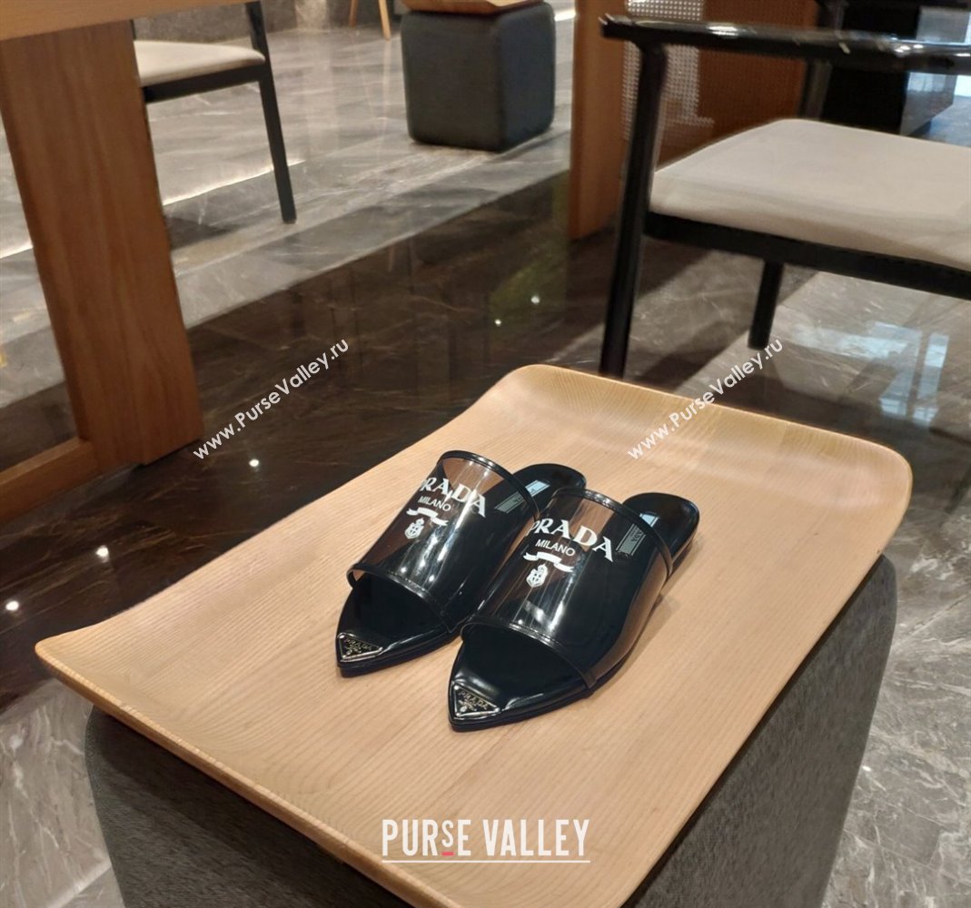 Prada Slides Sandals in Logo PVC Black 2024 0810 (SS-24081046)