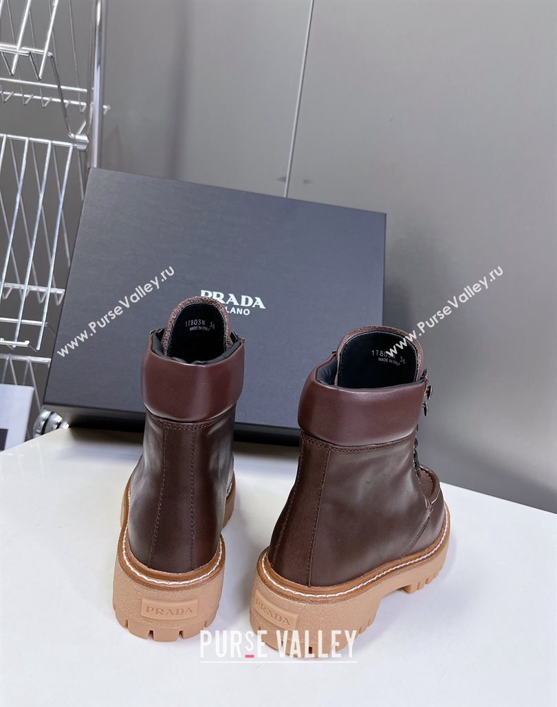 Prada Leather lace-up Ankle Boots 3.5cm Dark Brown 2024 081210 (MD-240812036)