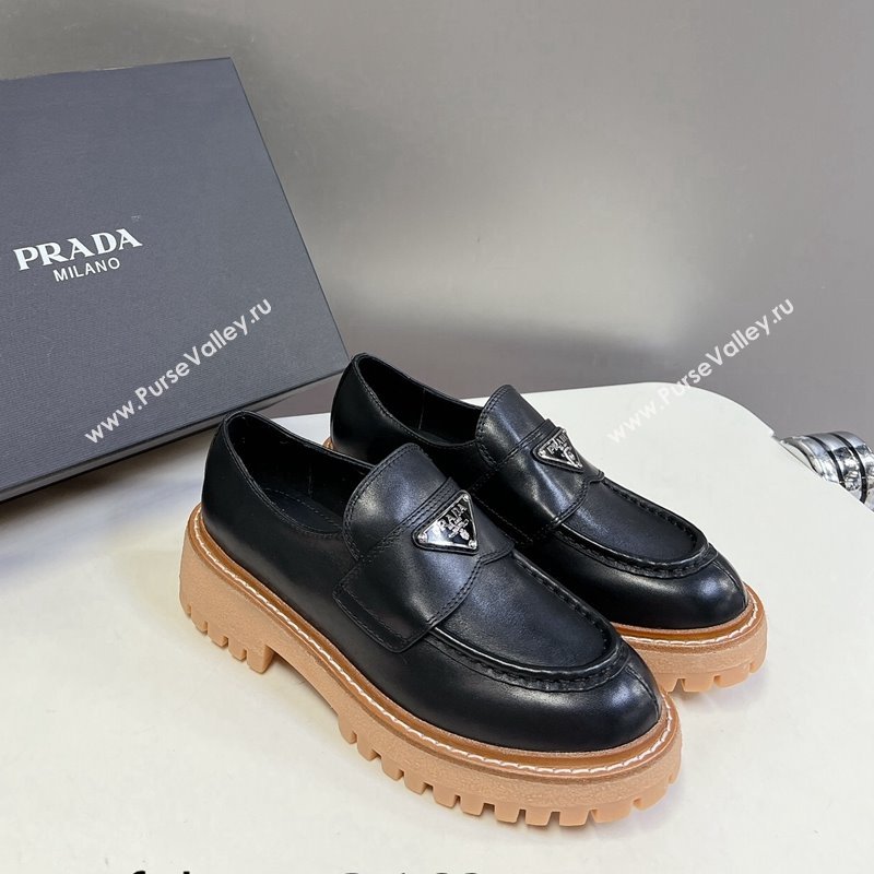 Prada Double Chocolate leather platform loafers Black 2024 0812 (MD-240812038)