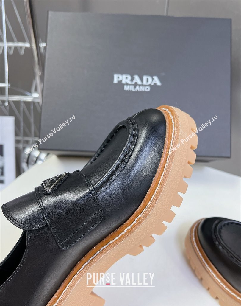 Prada Double Chocolate leather platform loafers Black 2024 0812 (MD-240812038)