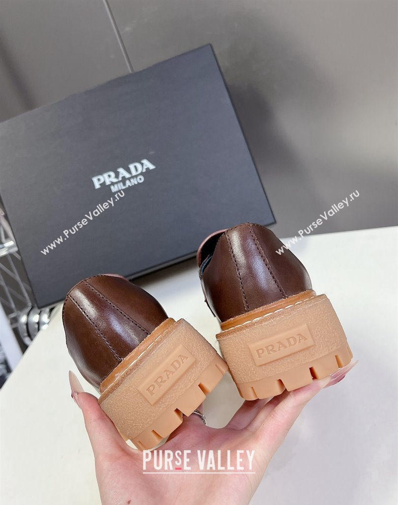 Prada Double Chocolate leather platform loafers Dark Brown 2024 0812 (MD-240812039)