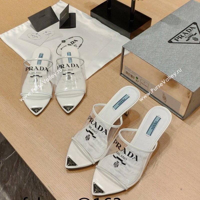 Prada Slides Sandals in Logo PVC White 2024 0810 (SS-24081048)