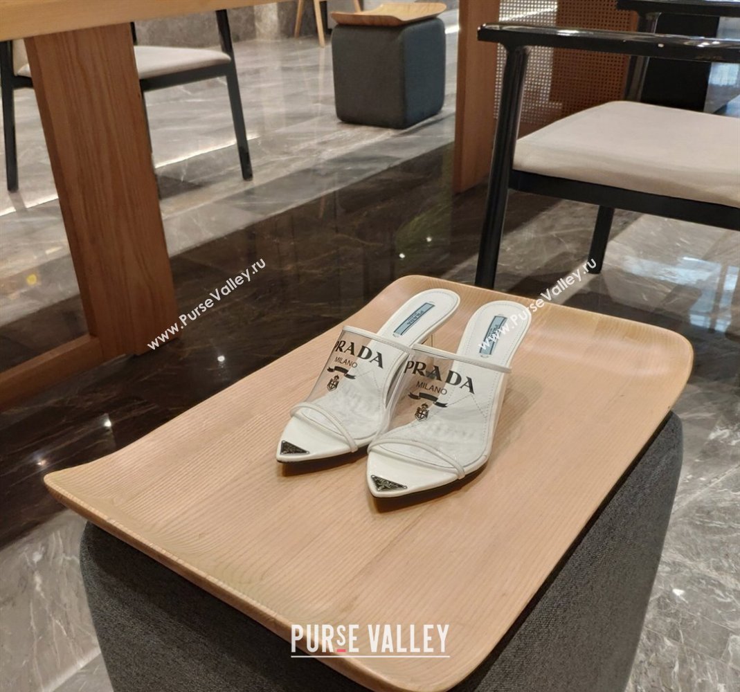 Prada Slides Sandals in Logo PVC White 2024 0810 (SS-24081048)